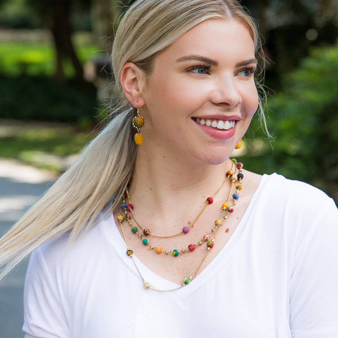 Aasha Multi-Layered Beaded Kantha Handcrafted Necklace
