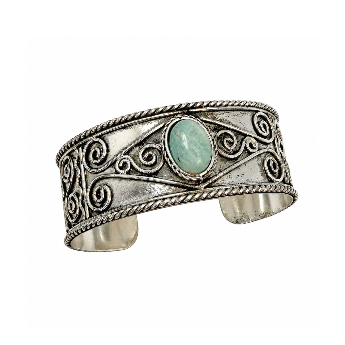 Handcrafted Kashi Antique Silver Cuff with Amazonite
