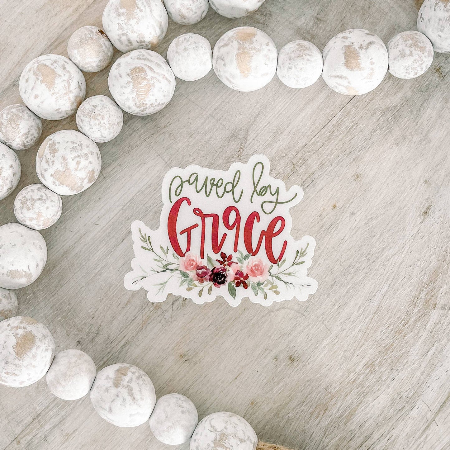 Saved By Grace Floral Clear Vinyl, Sticker, 3x3 in.