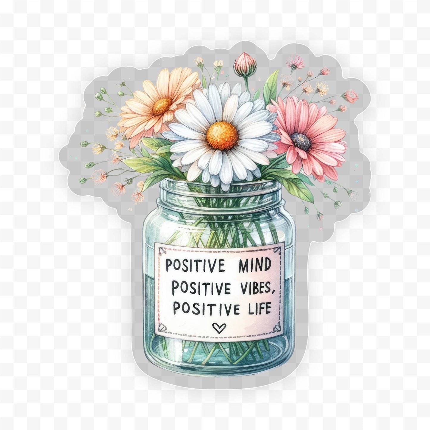Positive Mind Floral Vase Clear Vinyl, Sticker, 3x3 in.