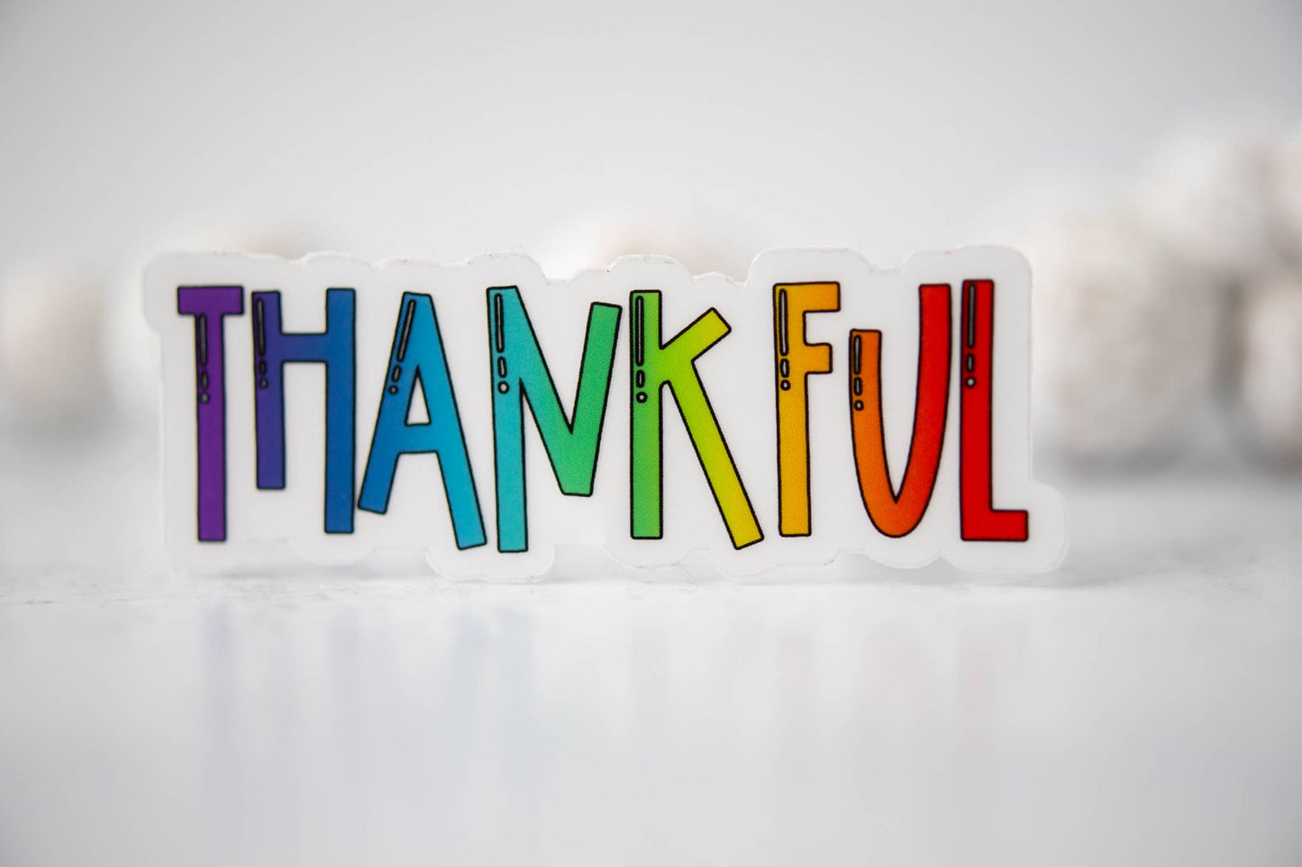 Thankful, Multicolor, Fall, Clear Vinyl Sticker, 3x3 Inch
