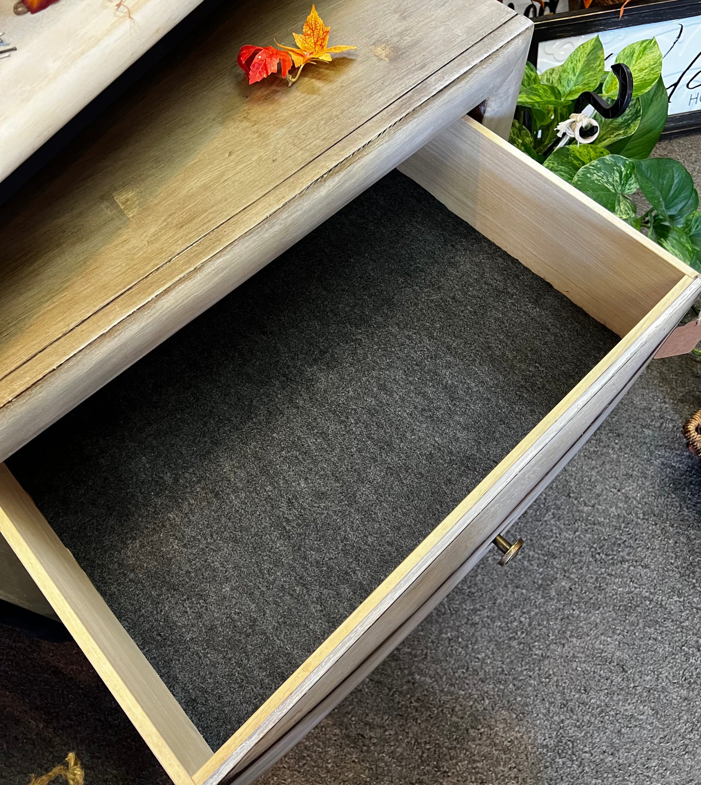 End Table /Night Stand Hand Painted and Distressed with French Linen and Old White by Annie Sloan Chalk Paint. Protected with Annie Sloan Clear and Dark Wax.
