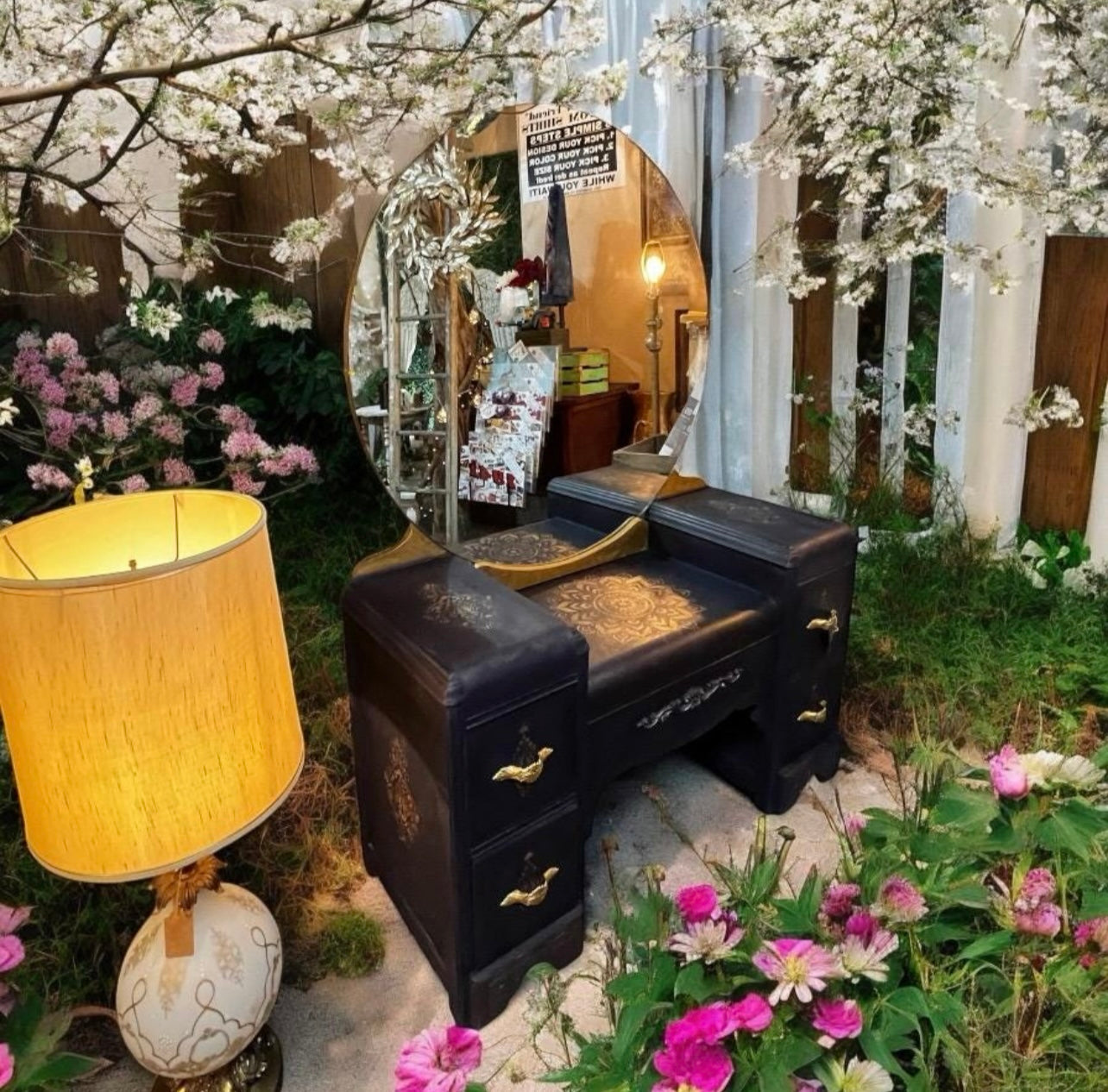 Navy Blue and Gold Vanity Dresser