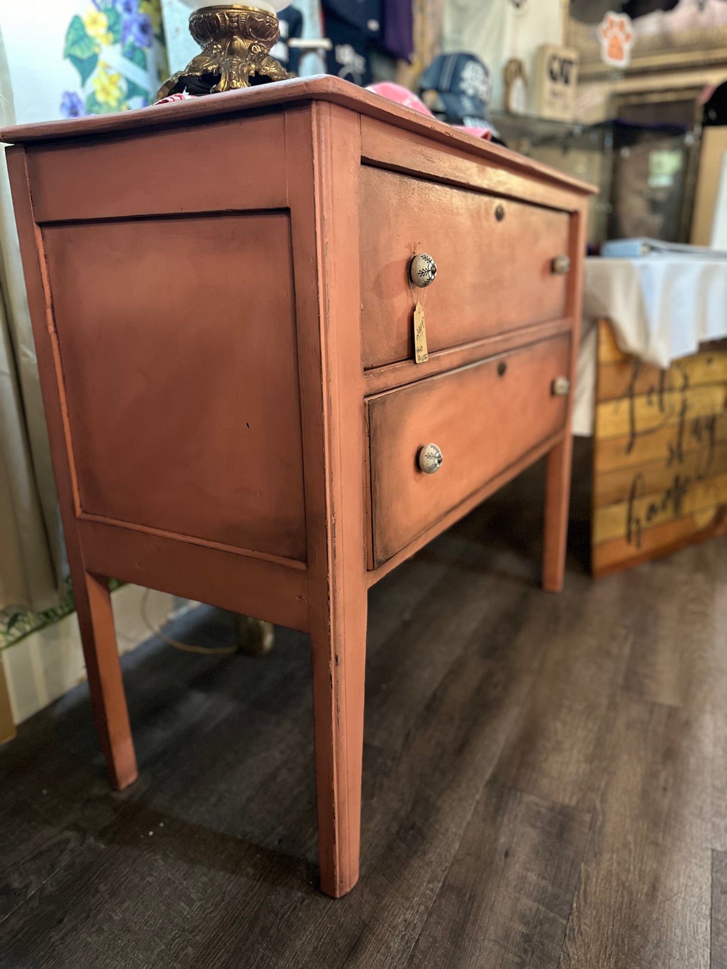 Stunning dresser buffet hand painted with Annie Sloan Scandinavian Pink and waxes with both clear and dark waxes.