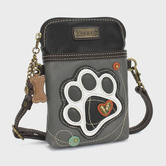 CHALA Crossbody Cellphone Case - Paw Print Gray and White