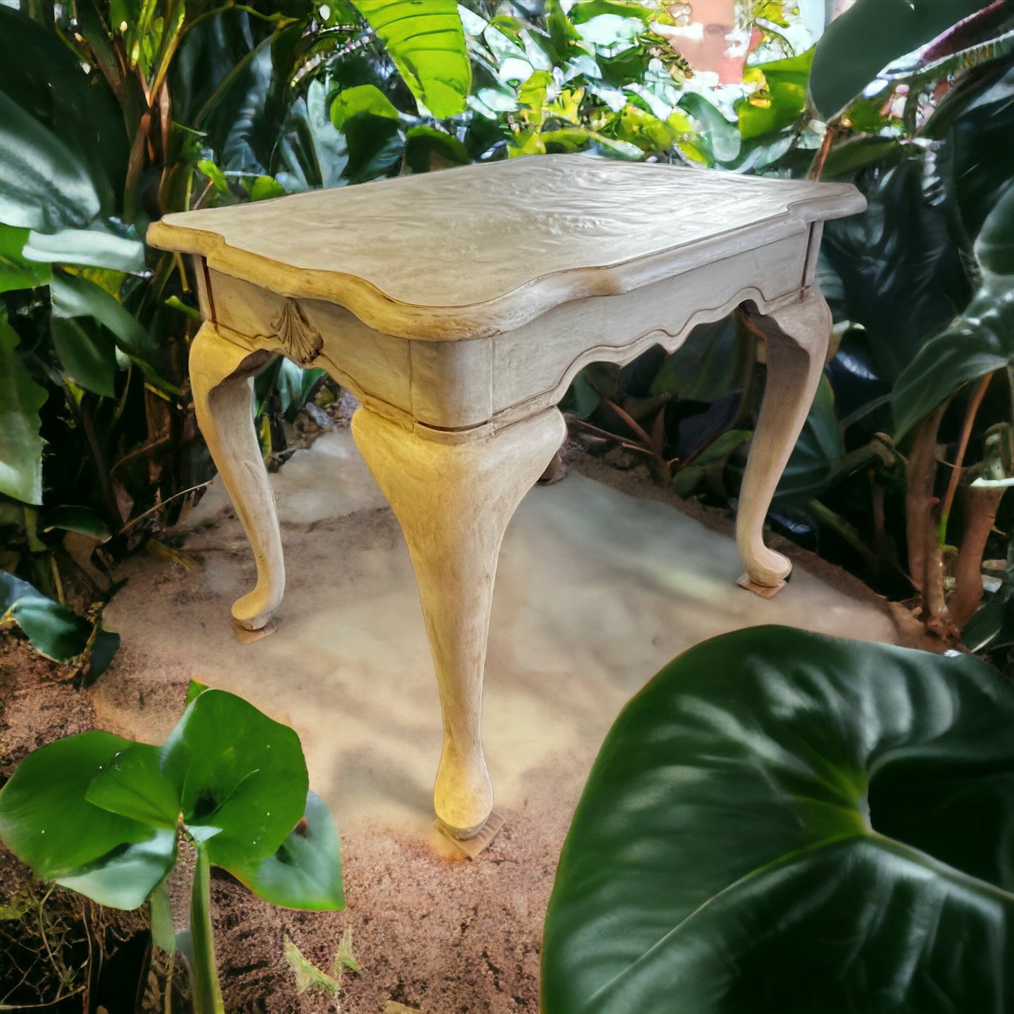 Old White Distressed Side Table with clear and dark wax.