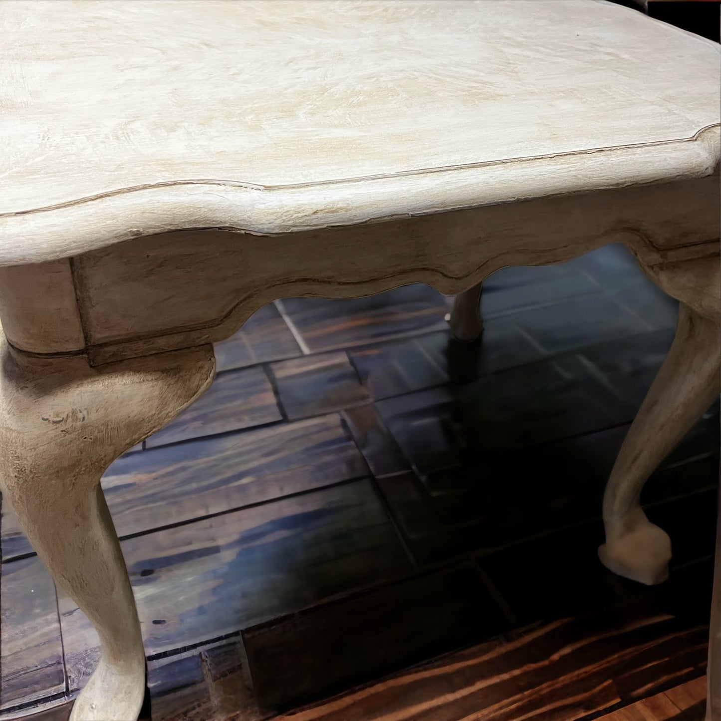 Old White Distressed Side Table with clear and dark wax.