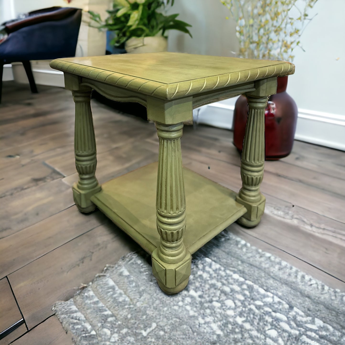 Beautiful Annie Sloan Olive Hand Painted Side Table. Protected with clear wax and dark wax used for antiquing. Stunning. 