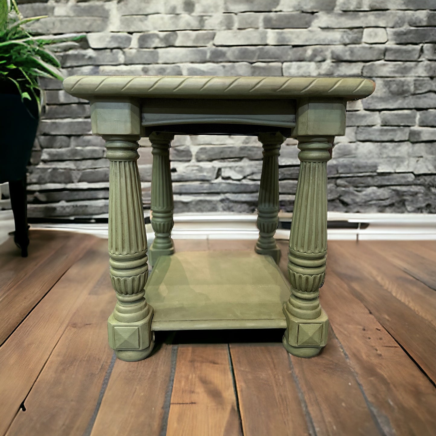 Beautiful Annie Sloan Olive Hand Painted Side Table. Protected with clear wax and dark wax used for antiquing. Stunning.