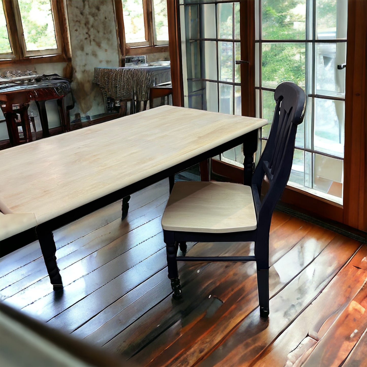 Hand painted table and chair. Painted in Annie Sloan Oxford Navy and Paris Grey. 