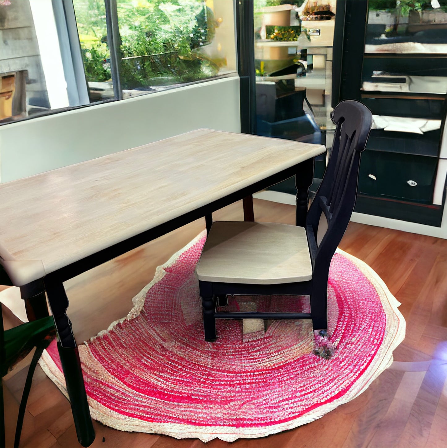 Hand painted table and chair. Painted in Annie Sloan Oxford Navy and Paris Grey. 