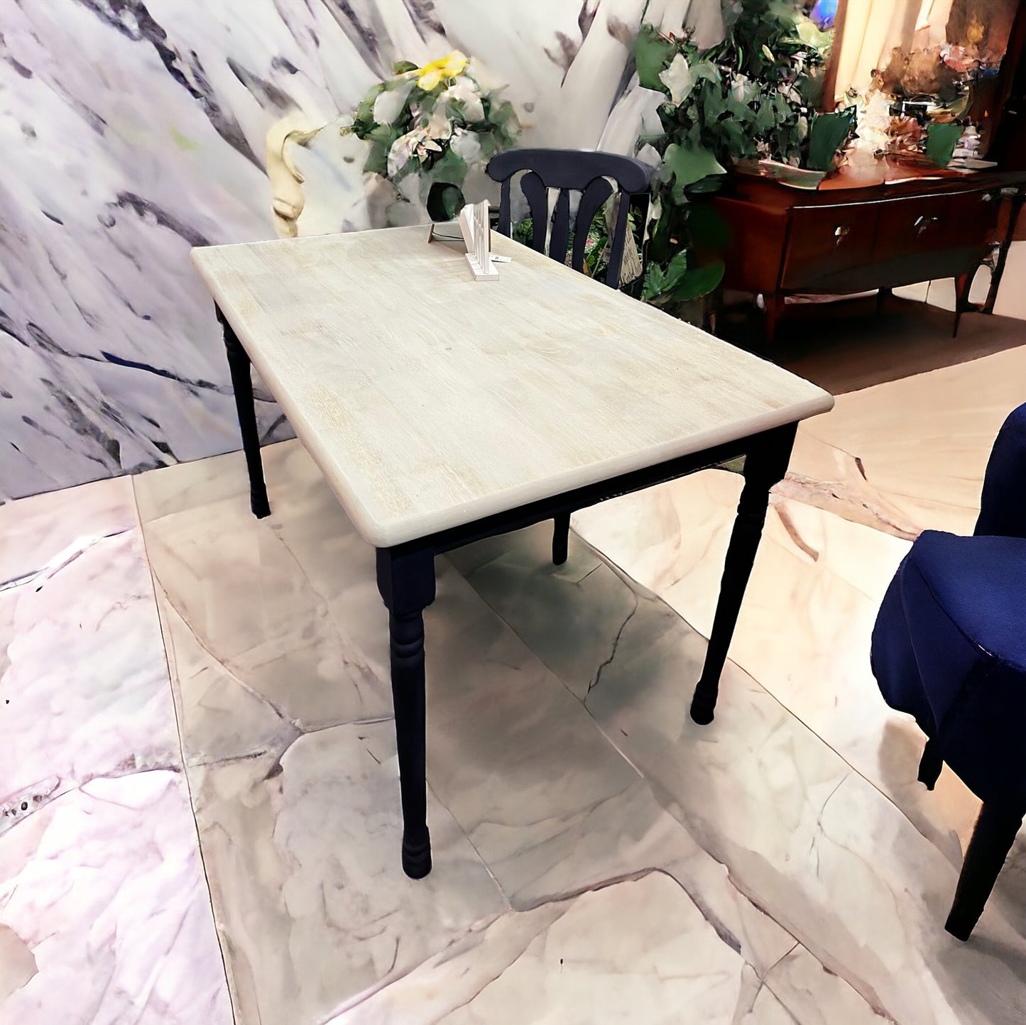 Hand painted table and chair. Painted in Annie Sloan Oxford Navy and Paris Grey.