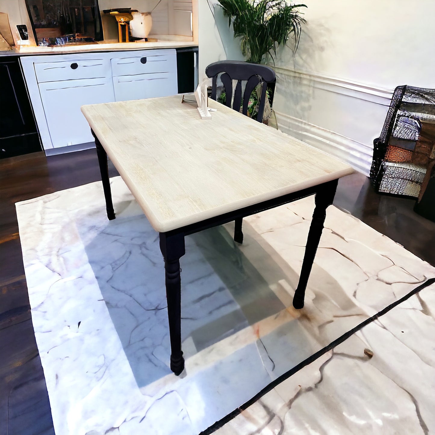 Hand painted table and chair. Painted in Annie Sloan Oxford Navy and Paris Grey. 