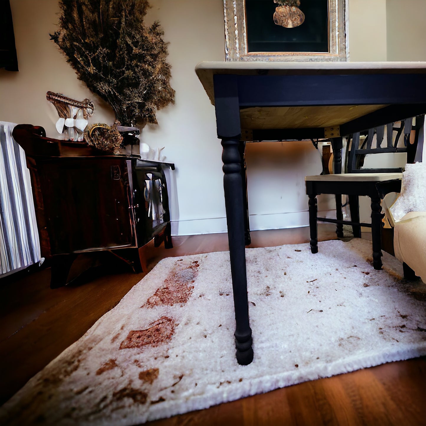 Hand painted table and chair. Painted in Annie Sloan Oxford Navy and Paris Grey.