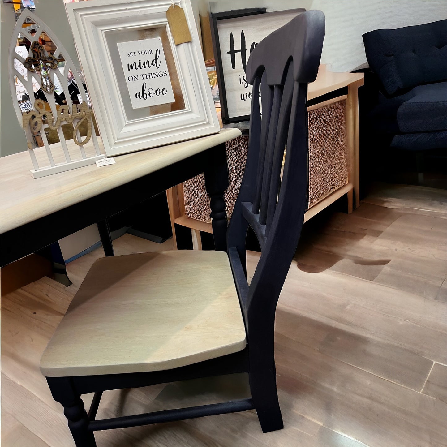 Hand painted table and chair. Painted in Annie Sloan Oxford Navy and Paris Grey.