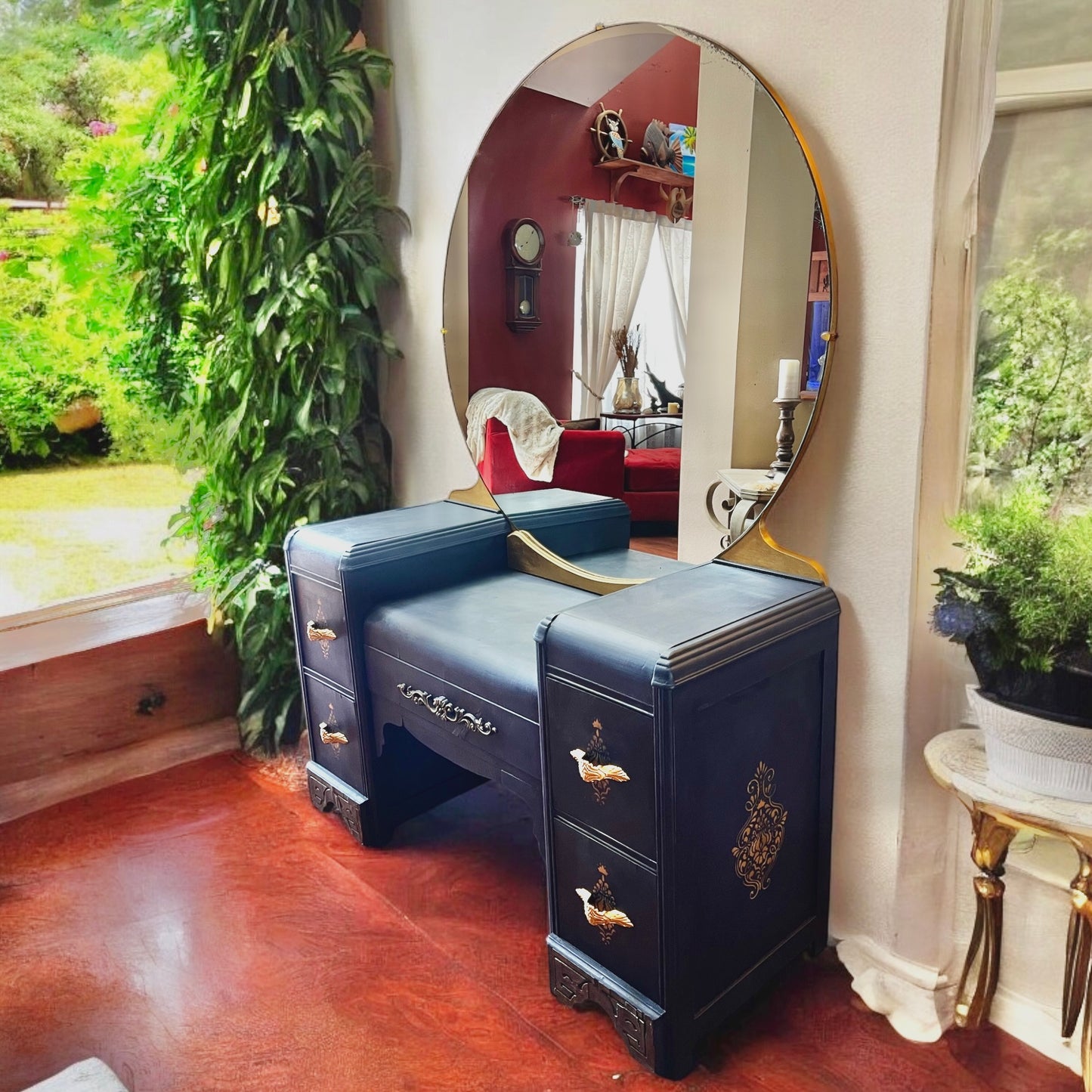 Navy Blue and Gold Vanity Dresser