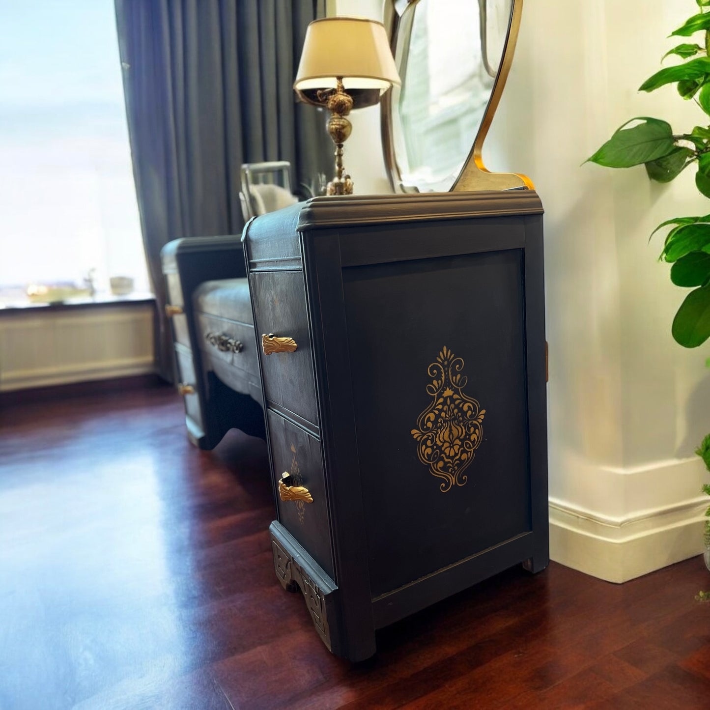 Navy Blue and Gold Vanity Dresser
