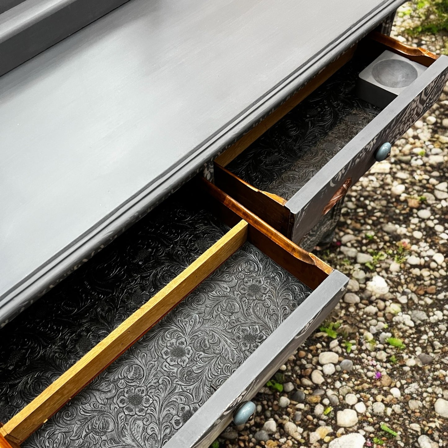 Lovely Distressed Lowboy with Mirror