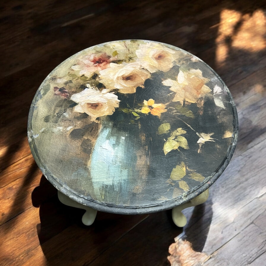Beautiful 24' Side Table with Decoupage of Roses