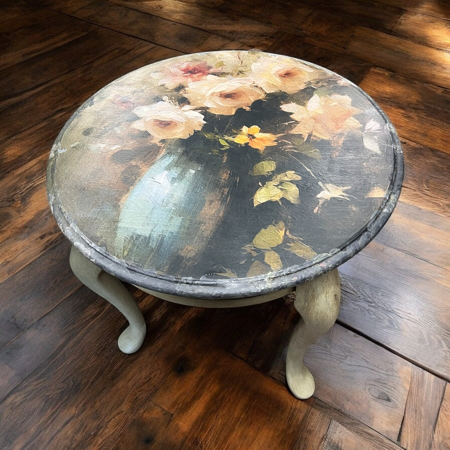 Beautiful 24' Side Table with Decoupage of Roses