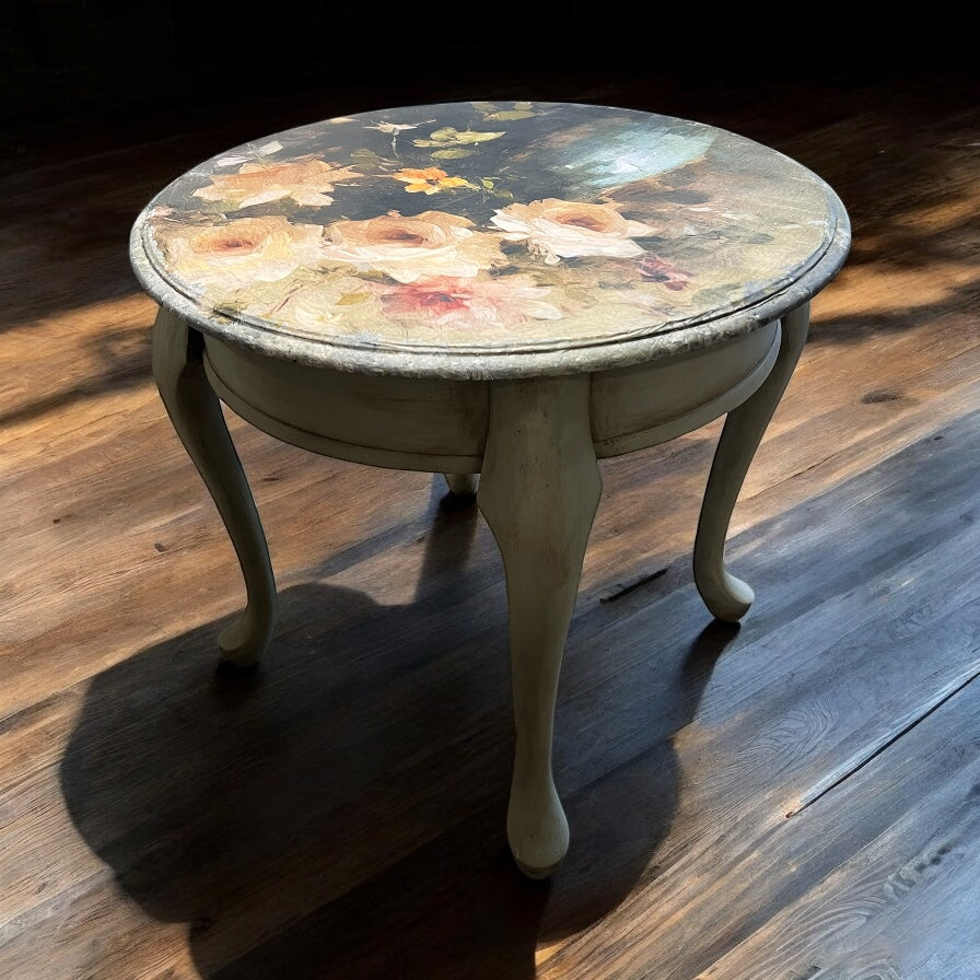 Beautiful 24' Side Table with Decoupage of Roses
