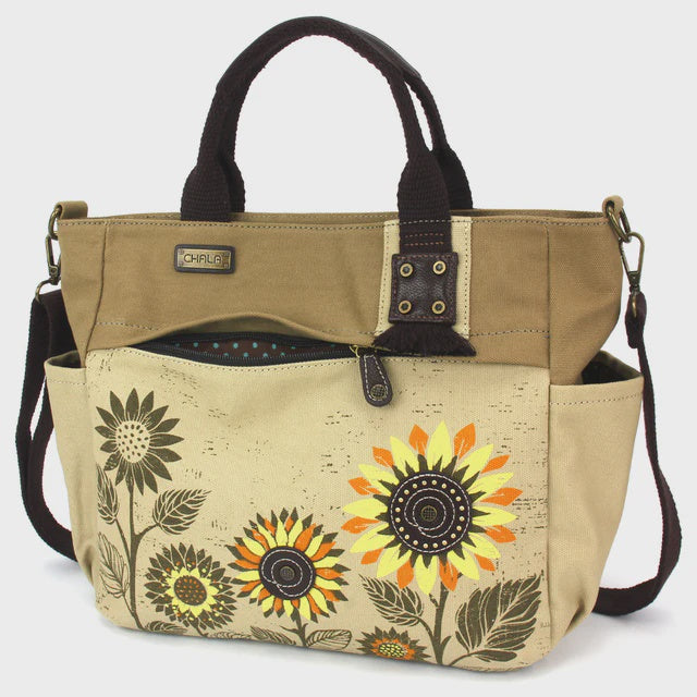 CHALA CANVAS PRINT POCKET TOTE - SUNFLOWER