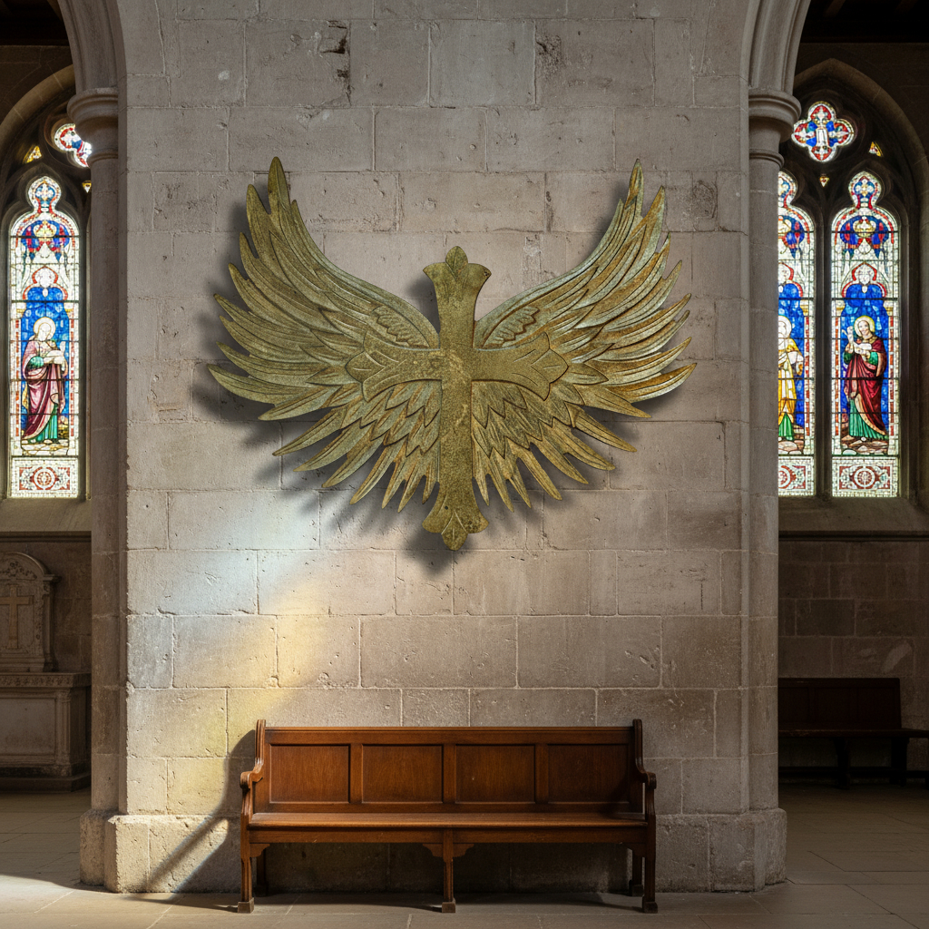 Gariel Angel Wings Wall Cross, Antique Gold