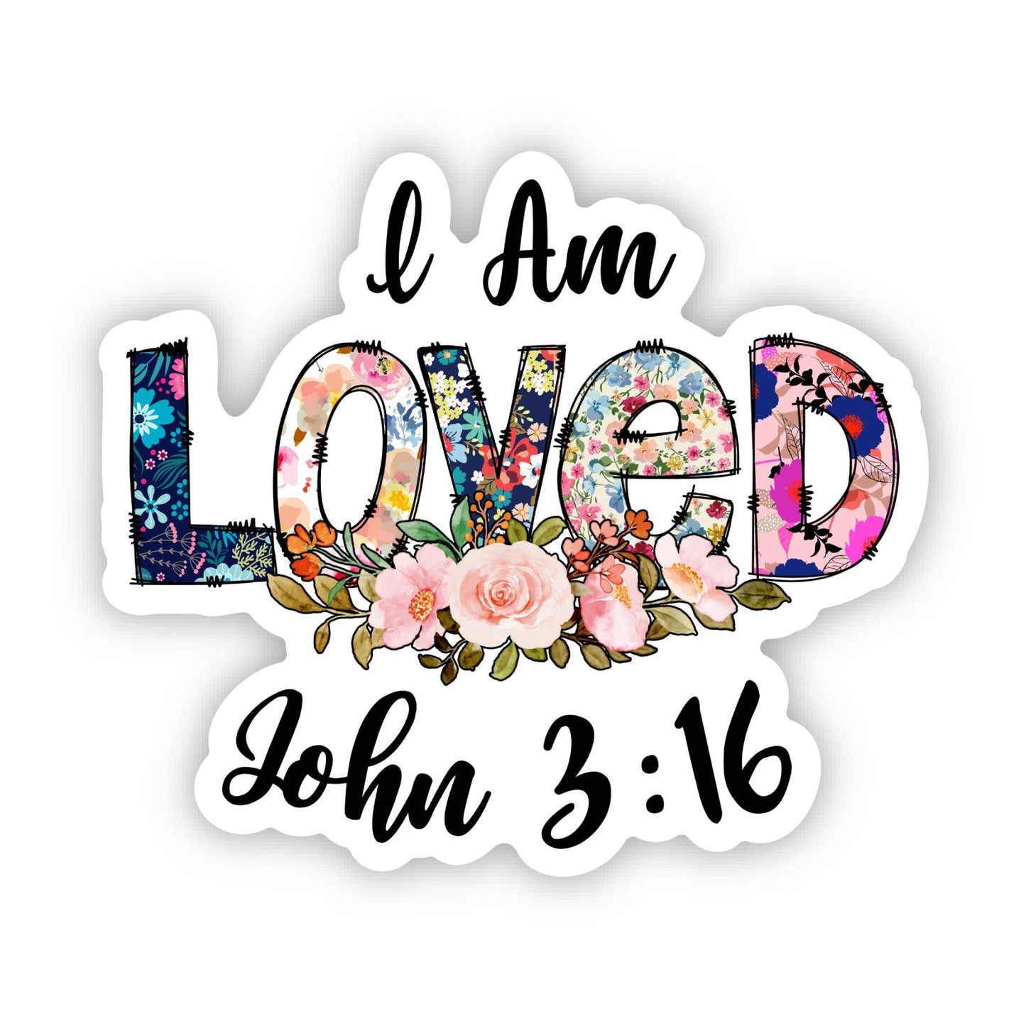 I Am Loved John 3:16 Floral Vinyl, Sticker, 3x3 in.