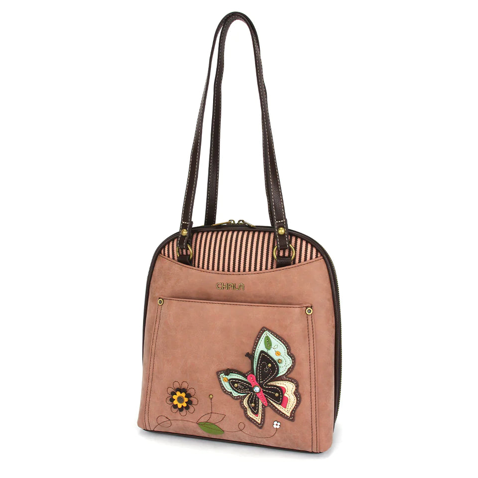 Chala Butterfly Backpack in Dusty Rose is a beautiful backpack shoulder bag for butterfly lovers.