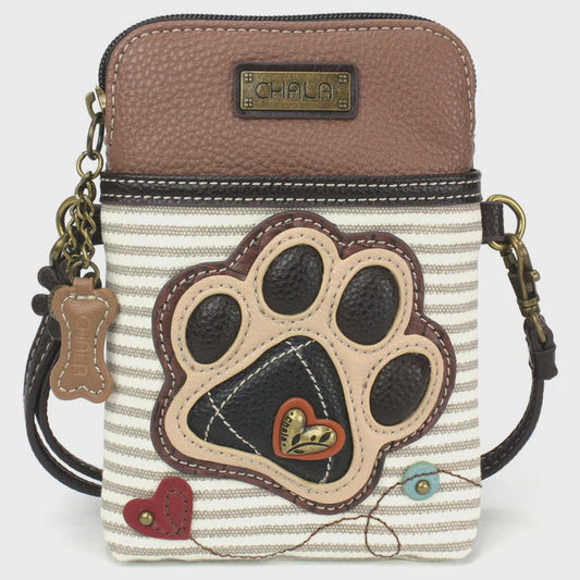 CHALA Crossbody Cell Phone Case - Paw Print gray stripe