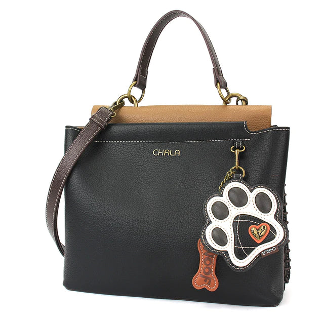 CHALA Charming Satchel - Paw Print Black & White