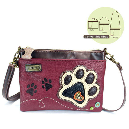 CHALA Mini Crossbody Paw Print Maroon - Enchanted Memories, Custom Engraving & Unique Gifts