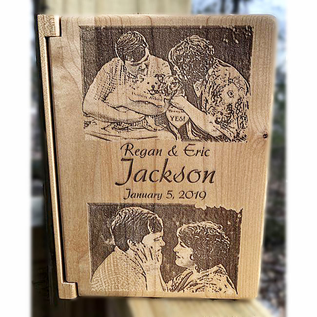 Engraved Wood Wedding Photo Album - Enchanted Memories, Custom Engraving & Unique Gifts