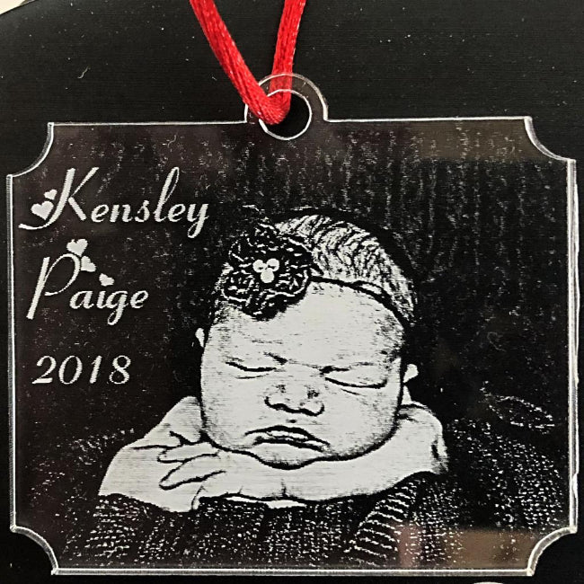 Personalized Baby's First Christmas Ornament Custom Made with Your Favorite Picture. The cutest ornament you'll ever find for your newborn child | Enchanted Memories Branson, Custom Engraving & Unique Gifts