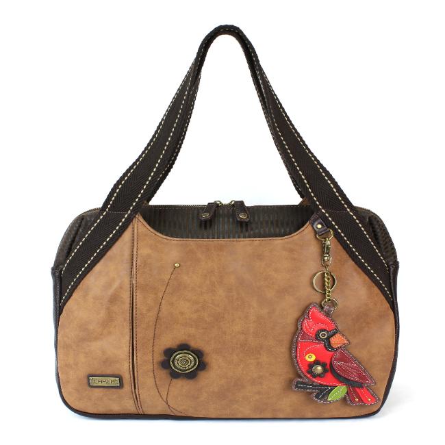 CHALA Bowling Bag Brown Cardinal Handbag Red Bird Purse