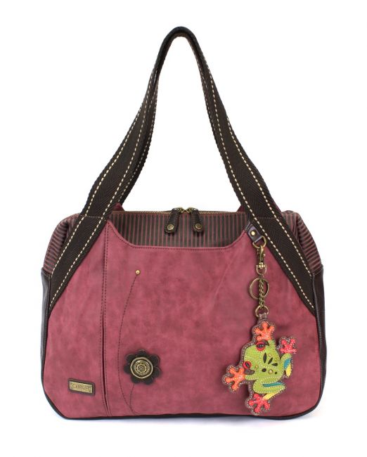 CHALA Bowling Bag Burgundy Frog Handbag Animal Themed Purse
