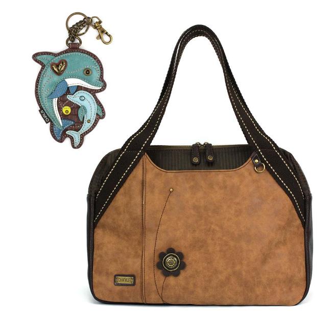 CHALA Bowling Bag Dolphin Brown Handbag Purse Sea Life