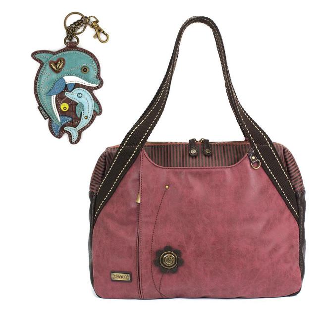 CHALA Bowling Bag Dolphin Burgundy Handbag Purse Sea Life