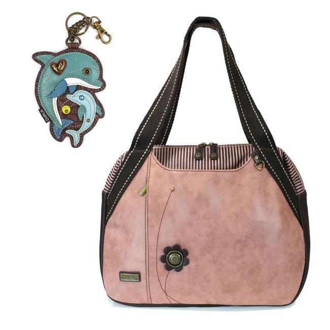 CHALA Bowling Bag Dolphin Dusty Rose Handbag Purse Sea Life