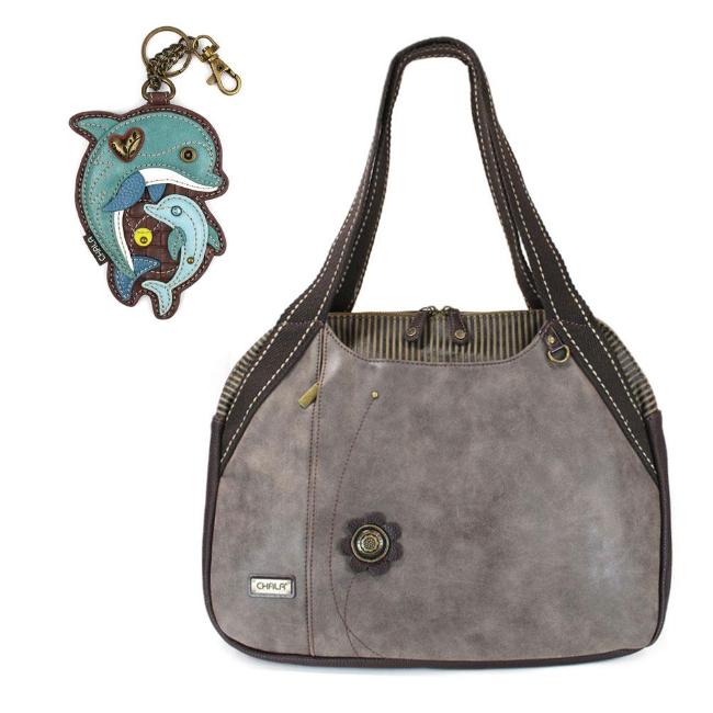 CHALA Bowling Bag Dolphin Stone Gray Handbag Purse Sea Life