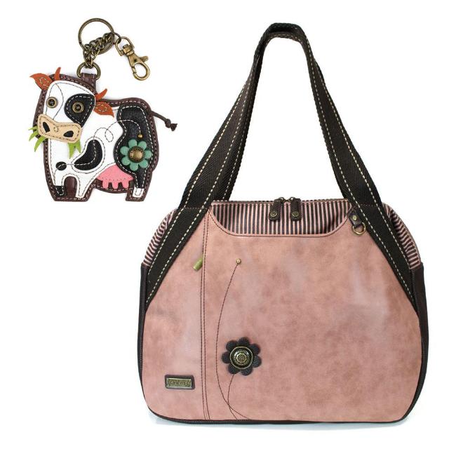 CHALA Bowling Bag Handbag Cow Purse Dusty Rose Animal Themed Shoulder Bag