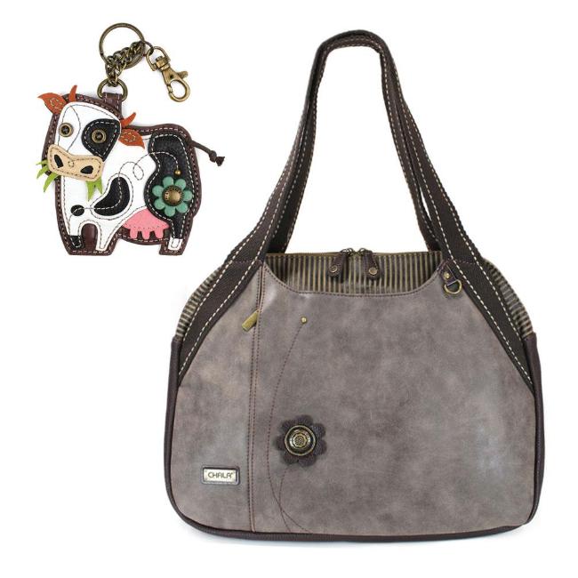 CHALA Bowling Bag Handbag Cow Purse Stone Gray Animal Themed Shoulder Bag