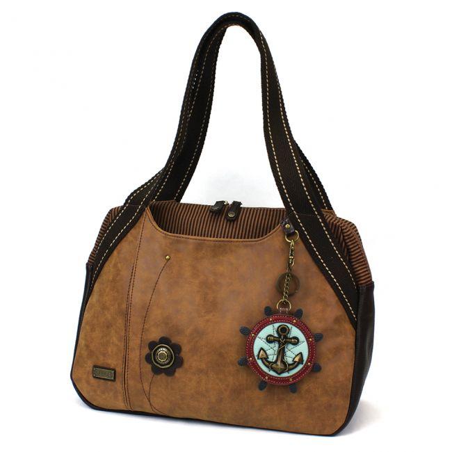 Chala Bowling Bag Handbag Purse Brown with Anchor