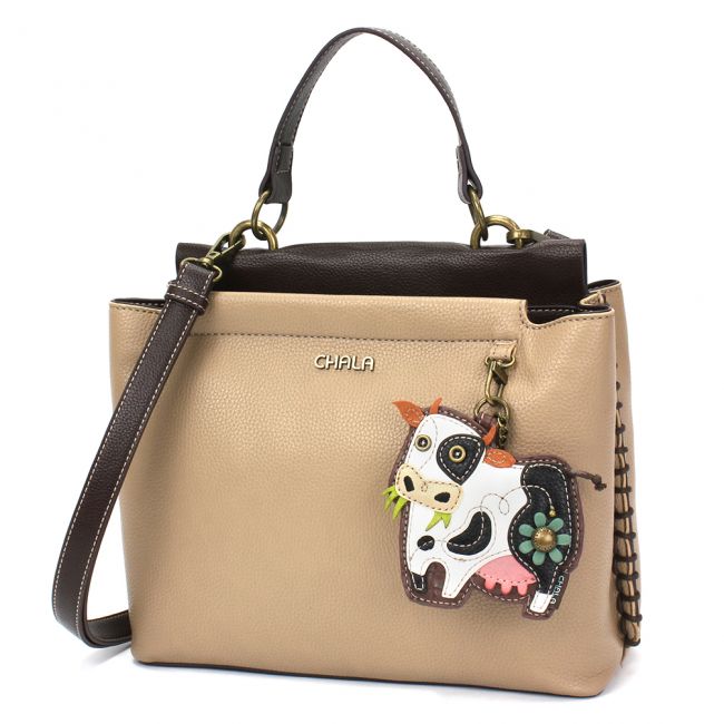 CHALA Charming Satchel Cow Handbag Purse is the most adorable shoulder bag you will ever carry. Adorn with an cow, it sure to be the perfect gift for any farm lover!