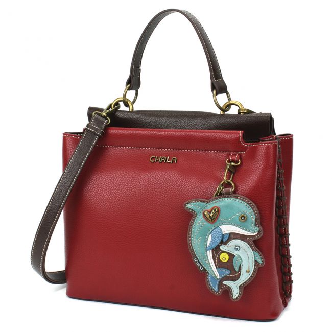 Chala Charming Satchel Purse with Dolphin keyfob, the most adorable purse you'll ever own. A great gift for ocean lovers, and those that love dolphins.