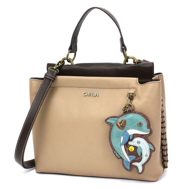 Chala Charming Satchel Purse with Dolphin keyfob, the most adorable purse you'll ever own. A great gift for ocean lovers, and those that love dolphins.