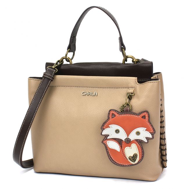 Chala Charming Satchel Handbag with Fox is the most adorable animal themed purse you will ever own. The perfect shoulder bag for fox lovers.