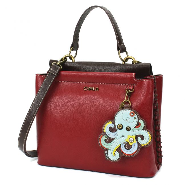Chala Charming Satchel Purse with Octopus keyfob, the most adorable purse you'll ever own. A great gift for ocean lovers, and those that love octopus.