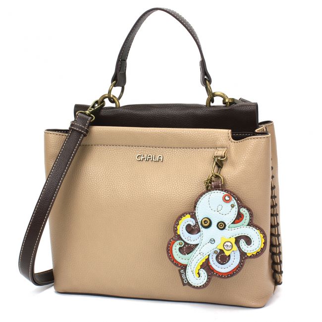 Chala Charming Satchel Purse with Octopus keyfob, the most adorable purse you'll ever own. A great gift for ocean lovers, and those that love octopus.