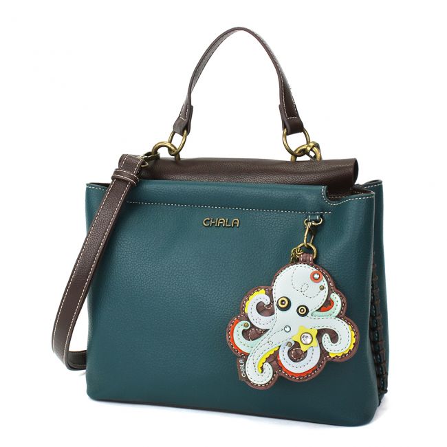 Chala Charming Satchel Purse with Octopus keyfob, the most adorable purse you'll ever own. A great gift for ocean lovers, and those that love octopus.